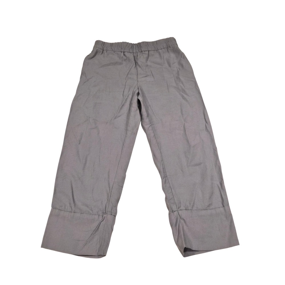 Zara Grey Elastic Waist Wide Leg Cuffed Trousers Size Medium